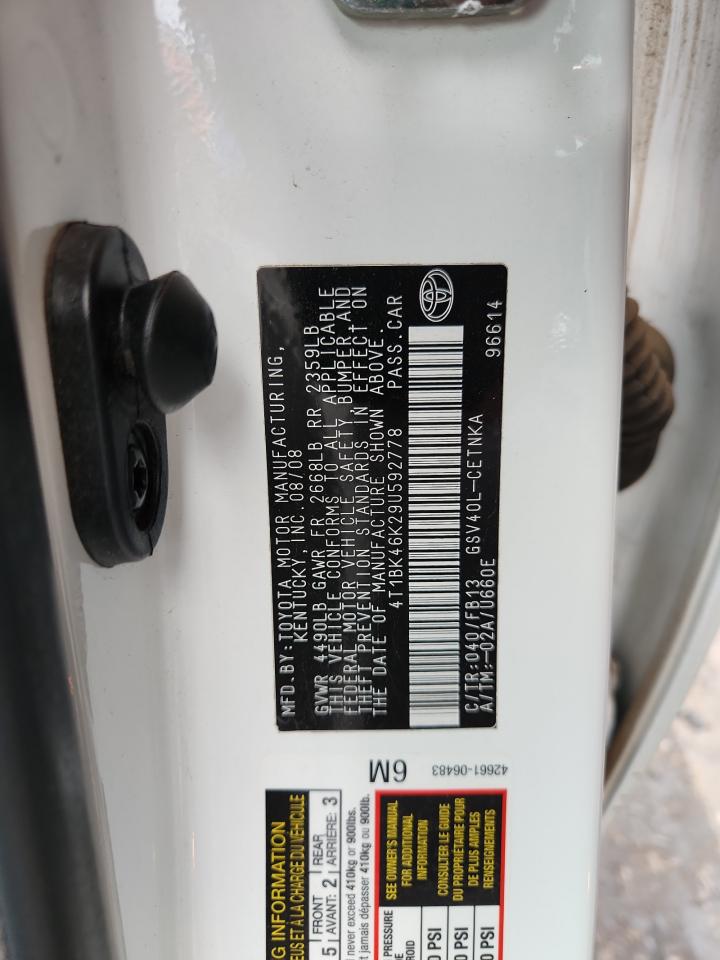 2009 Toyota Camry Se VIN: 4T1BK46K29U592778 Lot: 80029445