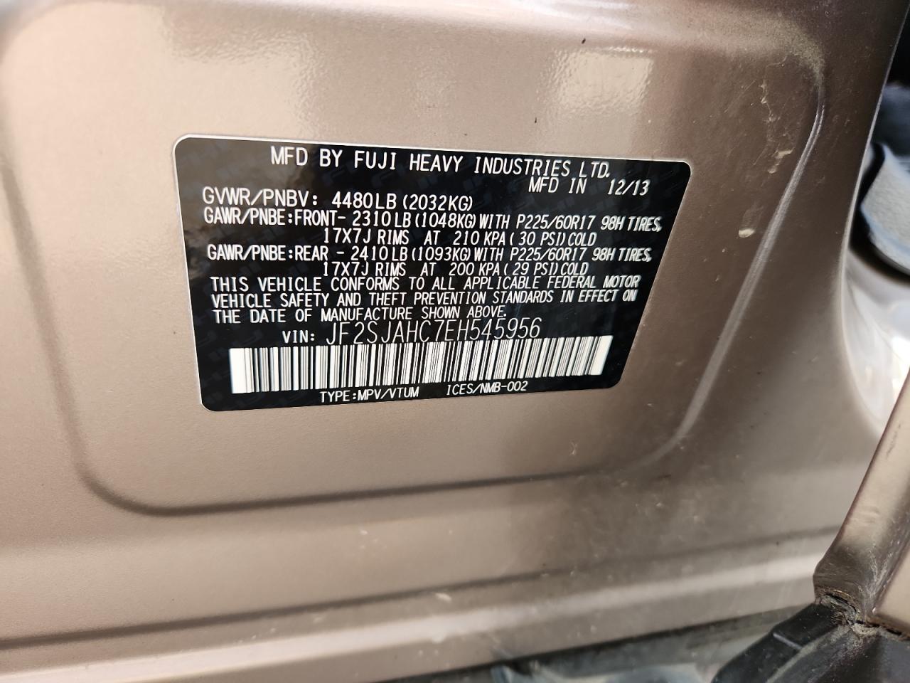 2014 Subaru Forester 2.5I Limited VIN: JF2SJAHC7EH545956 Lot: 71985375