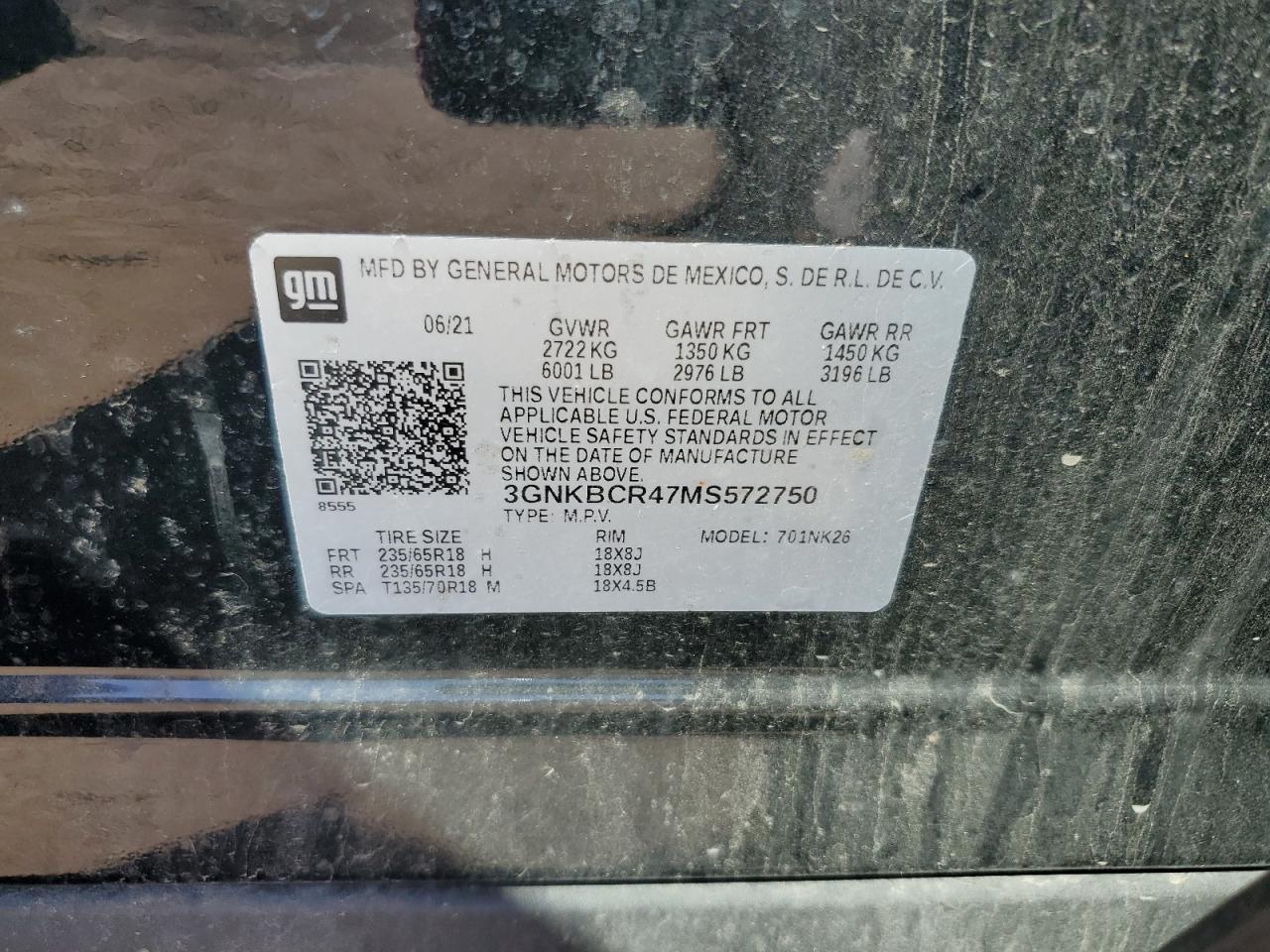 2021 Chevrolet Blazer 2Lt VIN: 3GNKBCR47MS572750 Lot: 84550835