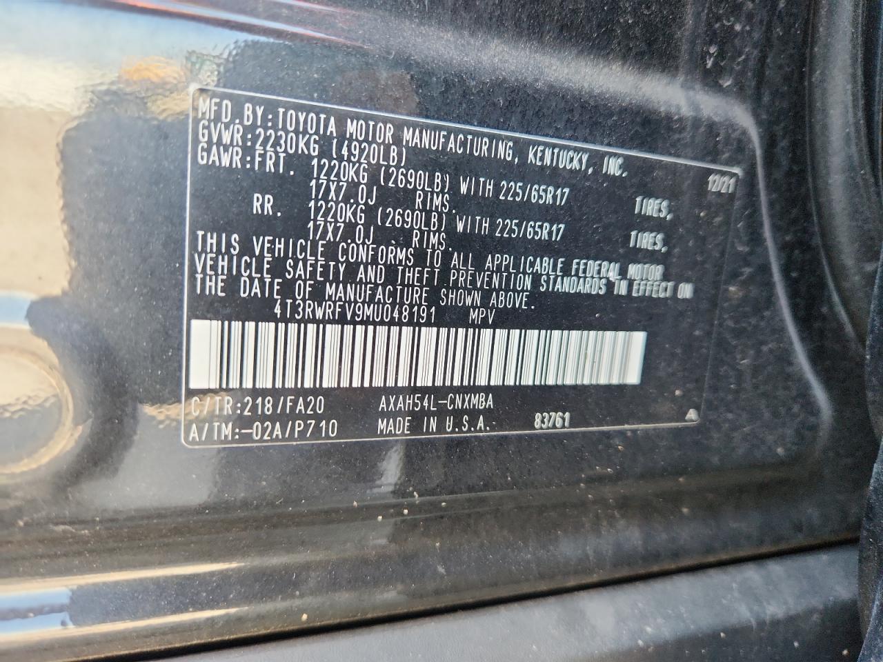 2021 Toyota Rav4 Xle VIN: 4T3RWRFV9MU048191 Lot: 80519475