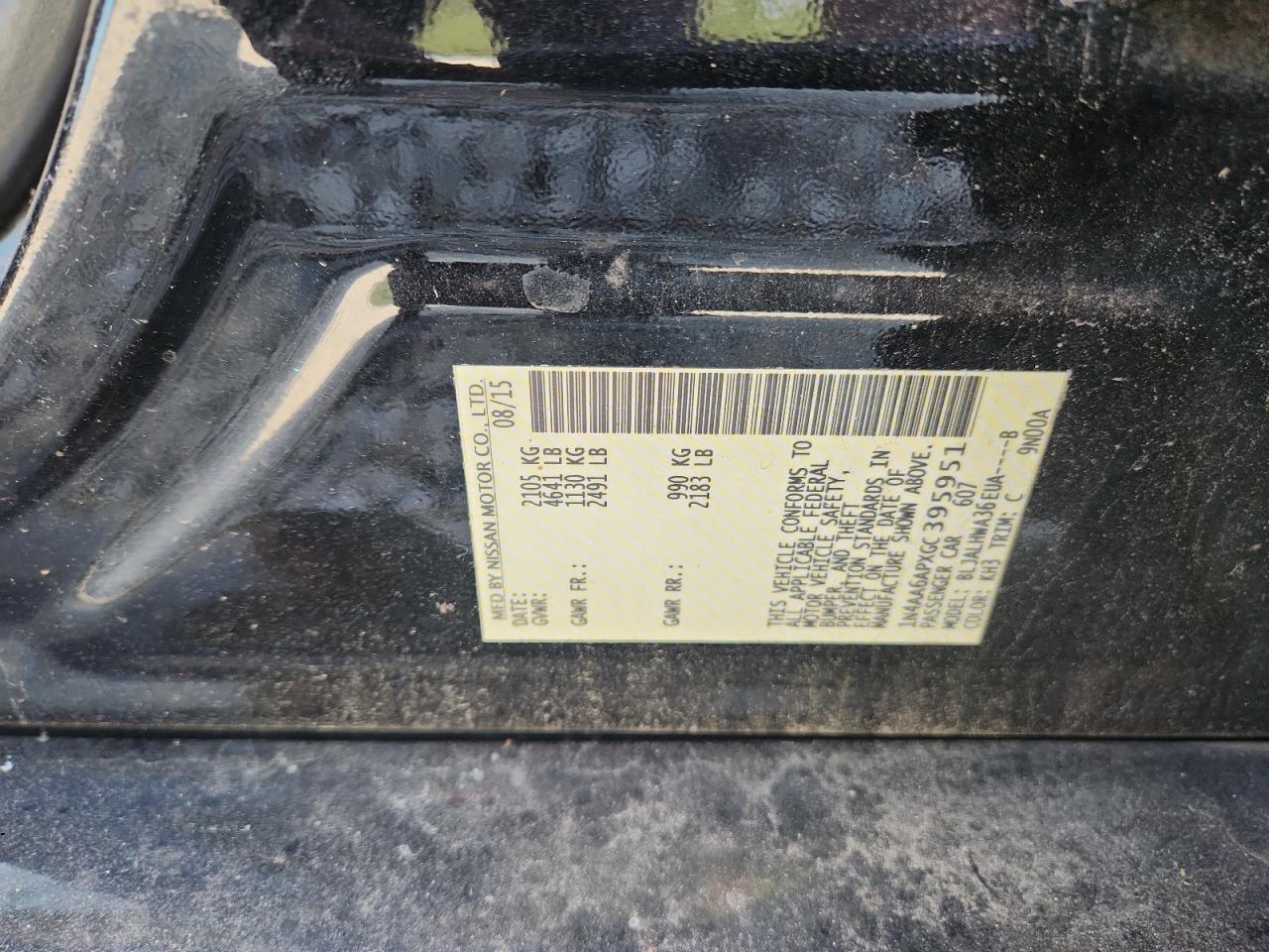 2016 Nissan Maxima 3.5S VIN: 1N4AA6APXGC395951 Lot: 81195055