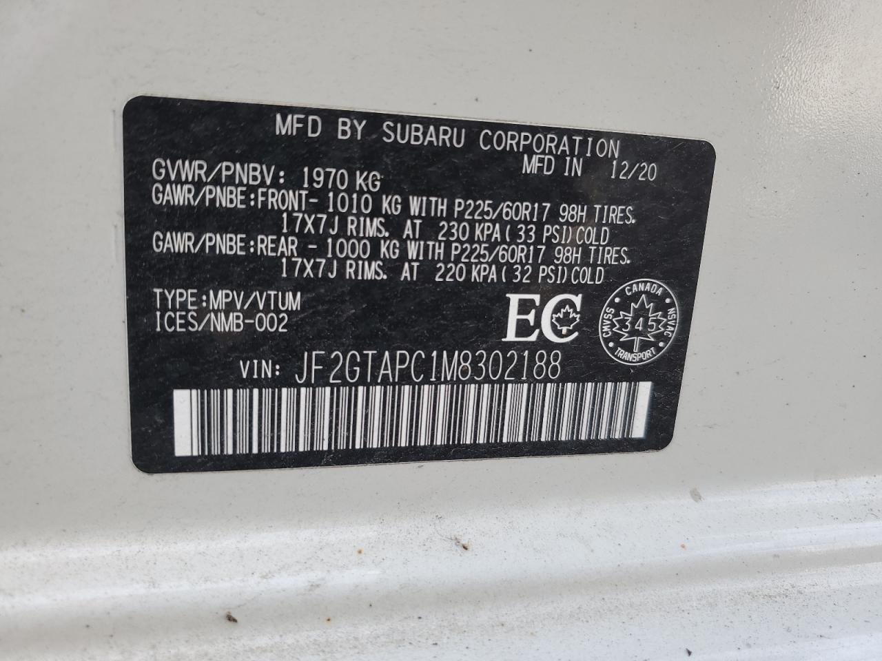 2021 Subaru Crosstrek Premium VIN: JF2GTAPC1M8302188 Lot: 80607545