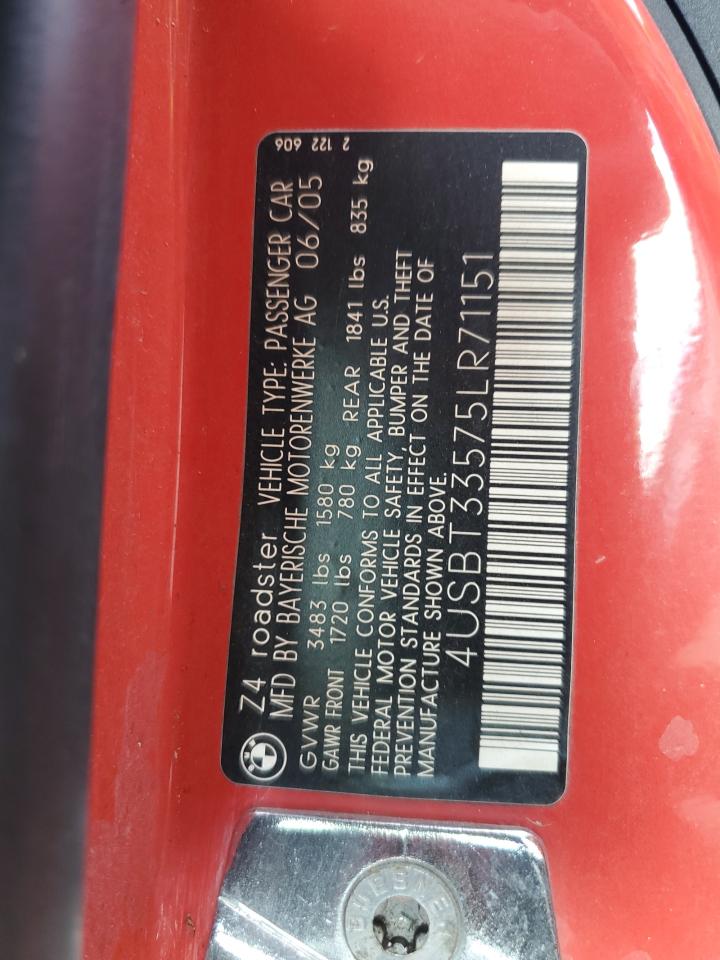 2005 BMW Z4 2.5 VIN: 4USBT33575LR71151 Lot: 86469355