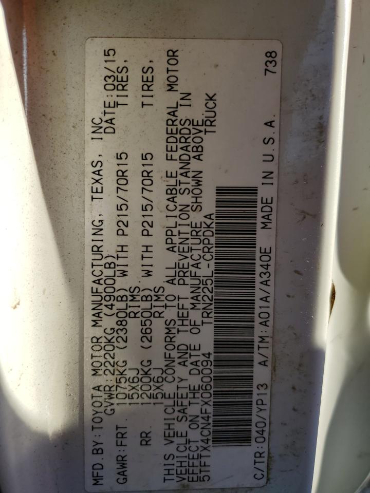 2015 Toyota Tacoma Access Cab VIN: 5TFTX4CN4FX060094 Lot: 81234985