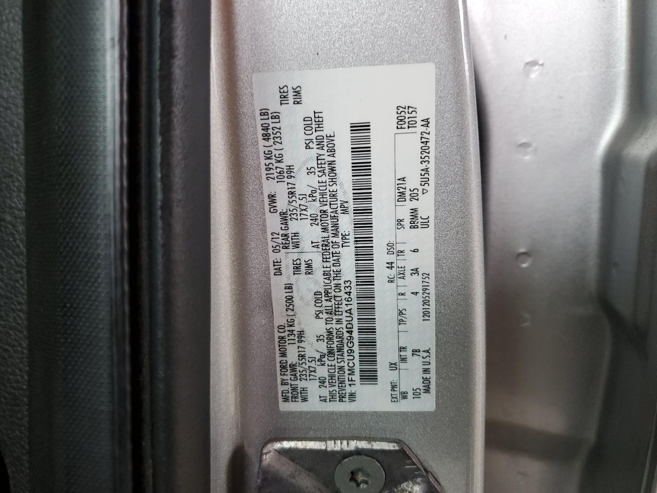 2013 Ford Escape Se VIN: 1FMCU9G94DUA16433 Lot: 82067855