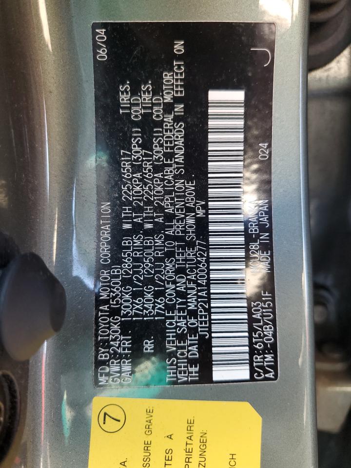 2004 Toyota Highlander VIN: JTEEP21A140064277 Lot: 81636785