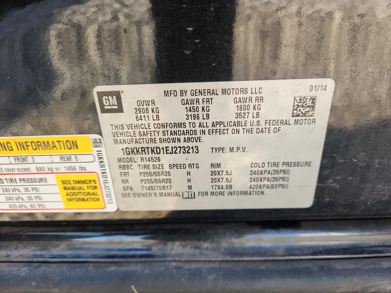 2014 GMC Acadia Denali VIN: 1GKKRTKD1EJ273213 Lot: 71415135