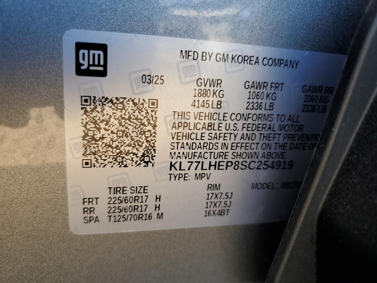 2025 Chevrolet Trax 1Lt VIN: KL77LHEP8SC254919 Lot: 81771905