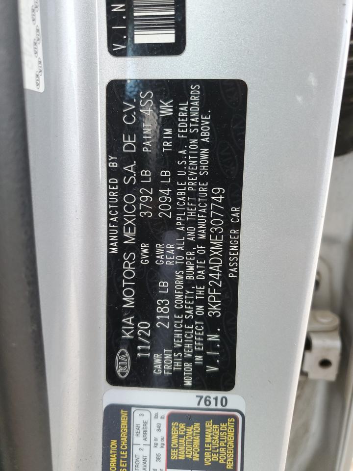 2021 Kia Forte Fe VIN: 3KPF24ADXME307749 Lot: 71826315