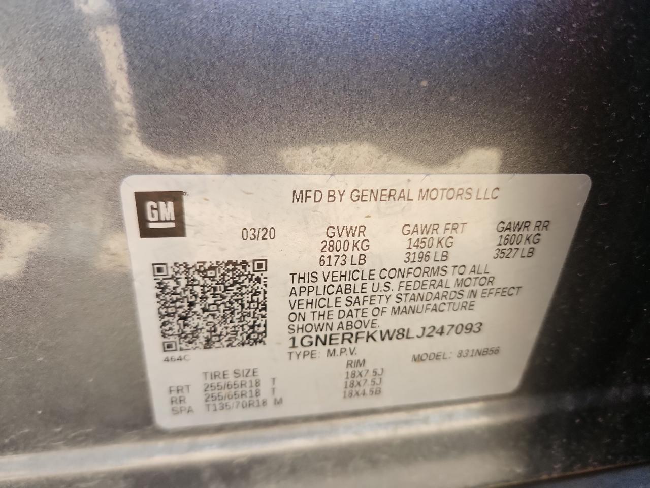 2020 Chevrolet Traverse Ls VIN: 1GNERFKW8LJ247093 Lot: 80121555