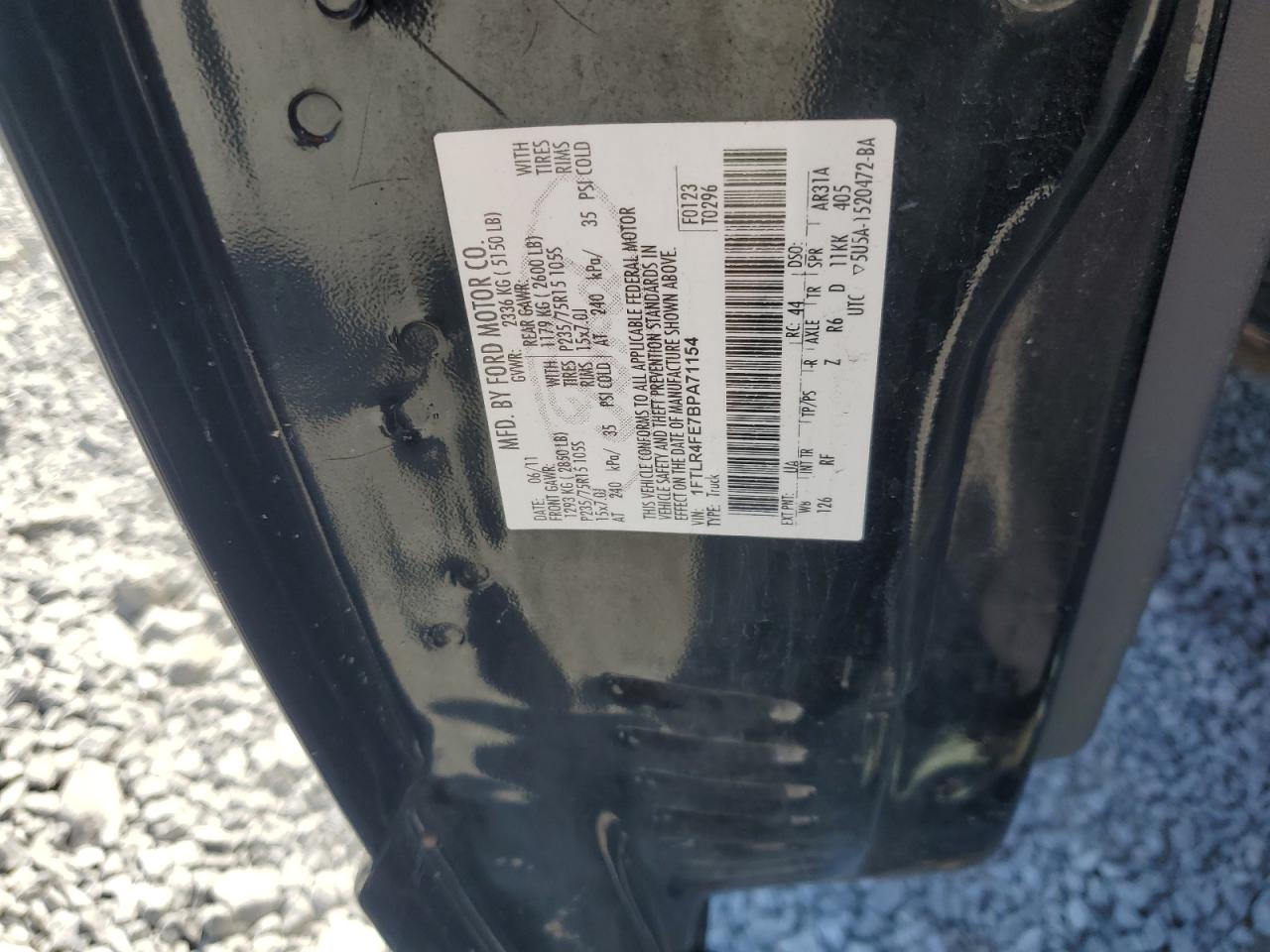 2011 Ford Ranger Super Cab VIN: 1FTLR4FE7BPA71154 Lot: 81642475