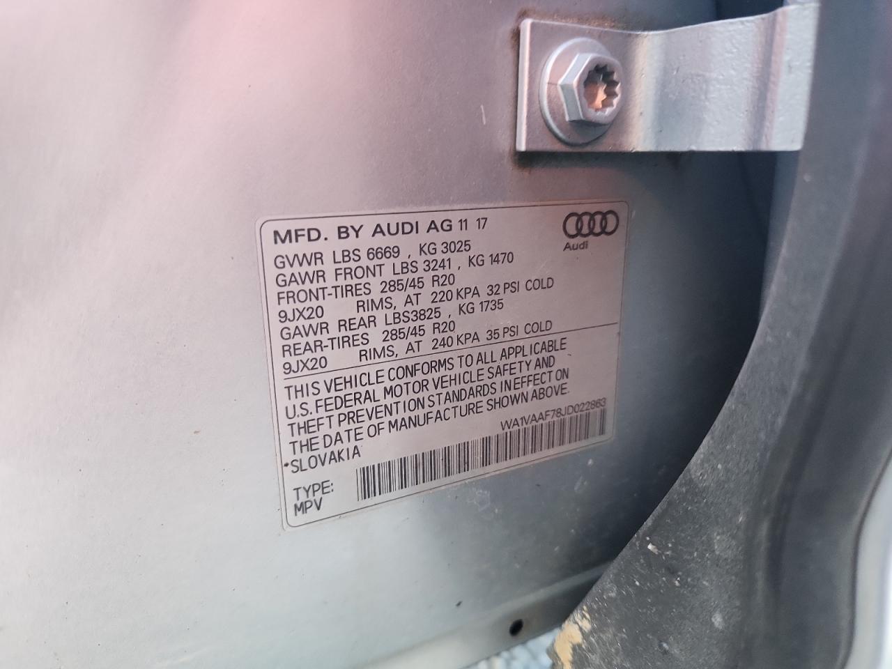 2018 Audi Q7 Prestige VIN: WA1VAAF78JD022863 Lot: 80842535