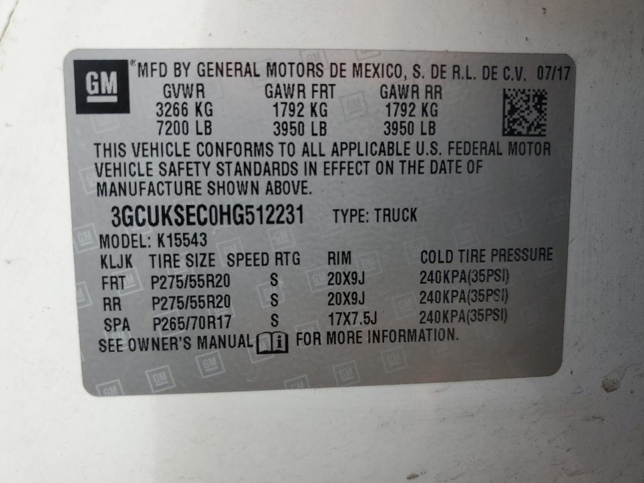 2017 Chevrolet Silverado K1500 Ltz VIN: 3GCUKSEC0HG512231 Lot: 84265335