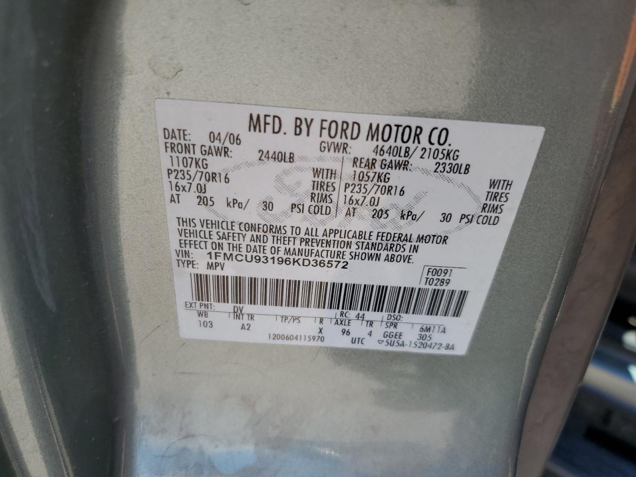 2006 Ford Escape Xlt VIN: 1FMCU93196KD36572 Lot: 81878525