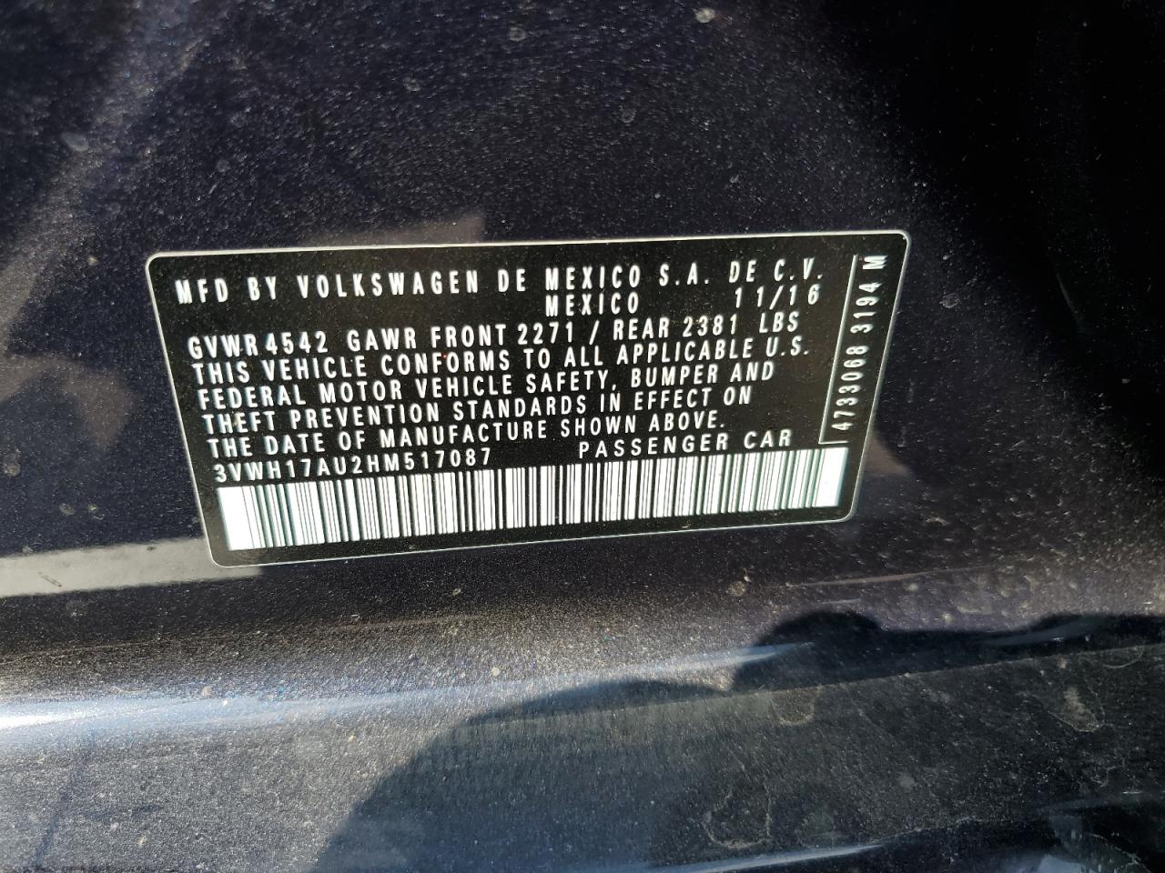 2017 Volkswagen Golf Alltrack S VIN: 3VWH17AU2HM517087 Lot: 81724515