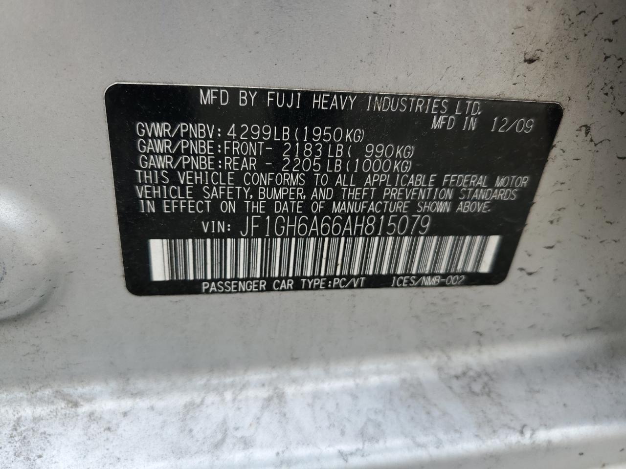 2010 Subaru Impreza 2.5I VIN: JF1GH6A66AH815079 Lot: 84561665