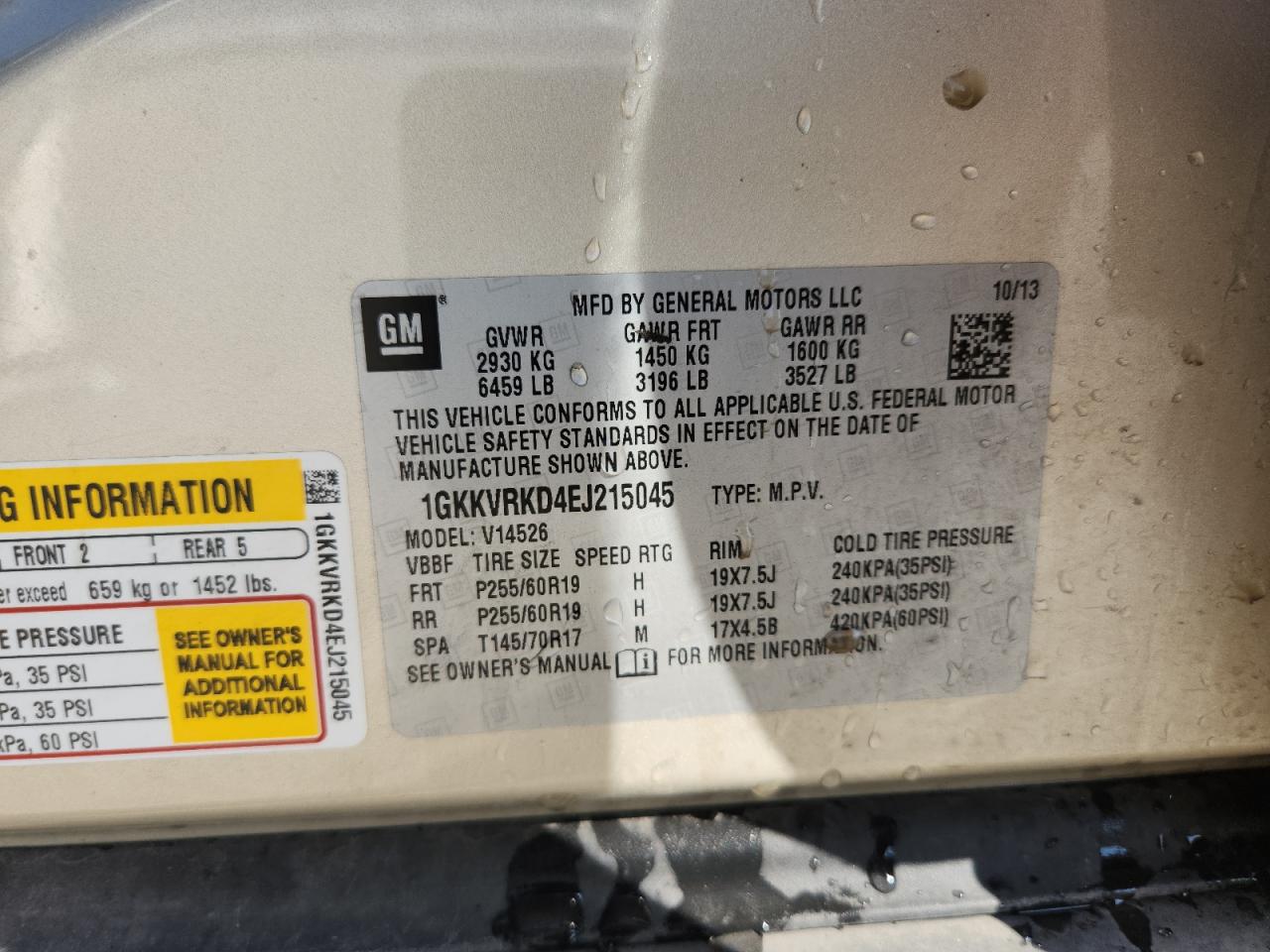 2014 GMC Acadia Slt-1 VIN: 1GKKVRKD4EJ215045 Lot: 72050765