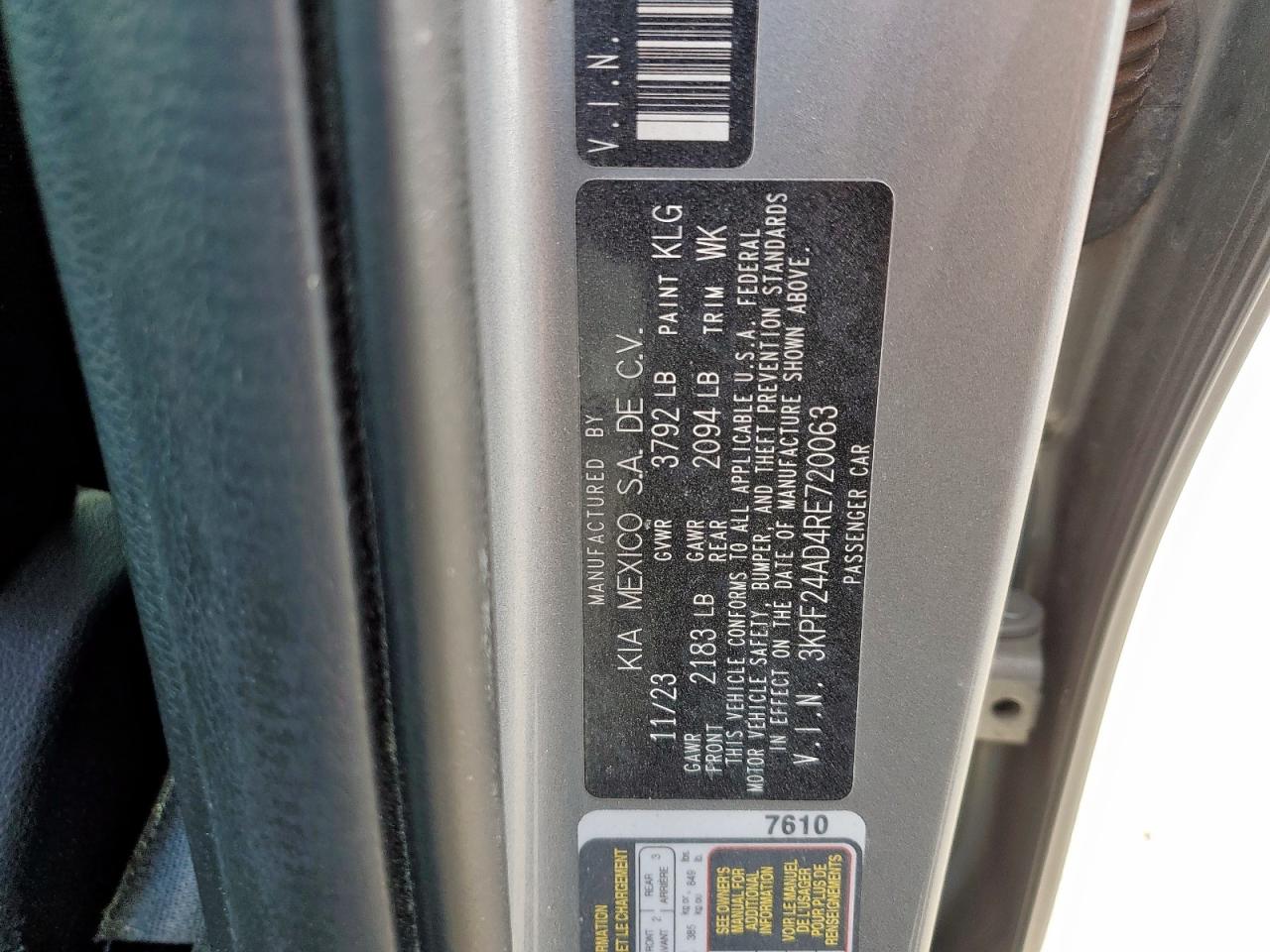 2024 Kia Forte Lx VIN: 3KPF24AD4RE720063 Lot: 81294645