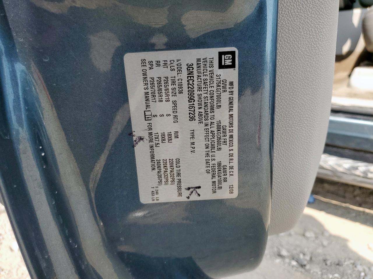 2009 Chevrolet Avalanche C1500 Lt VIN: 3GNEC22099G167236 Lot: 80647365