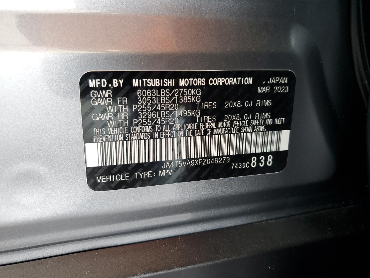 2023 Mitsubishi Outlander Sel VIN: JA4T5VA9XPZ046279 Lot: 71463095