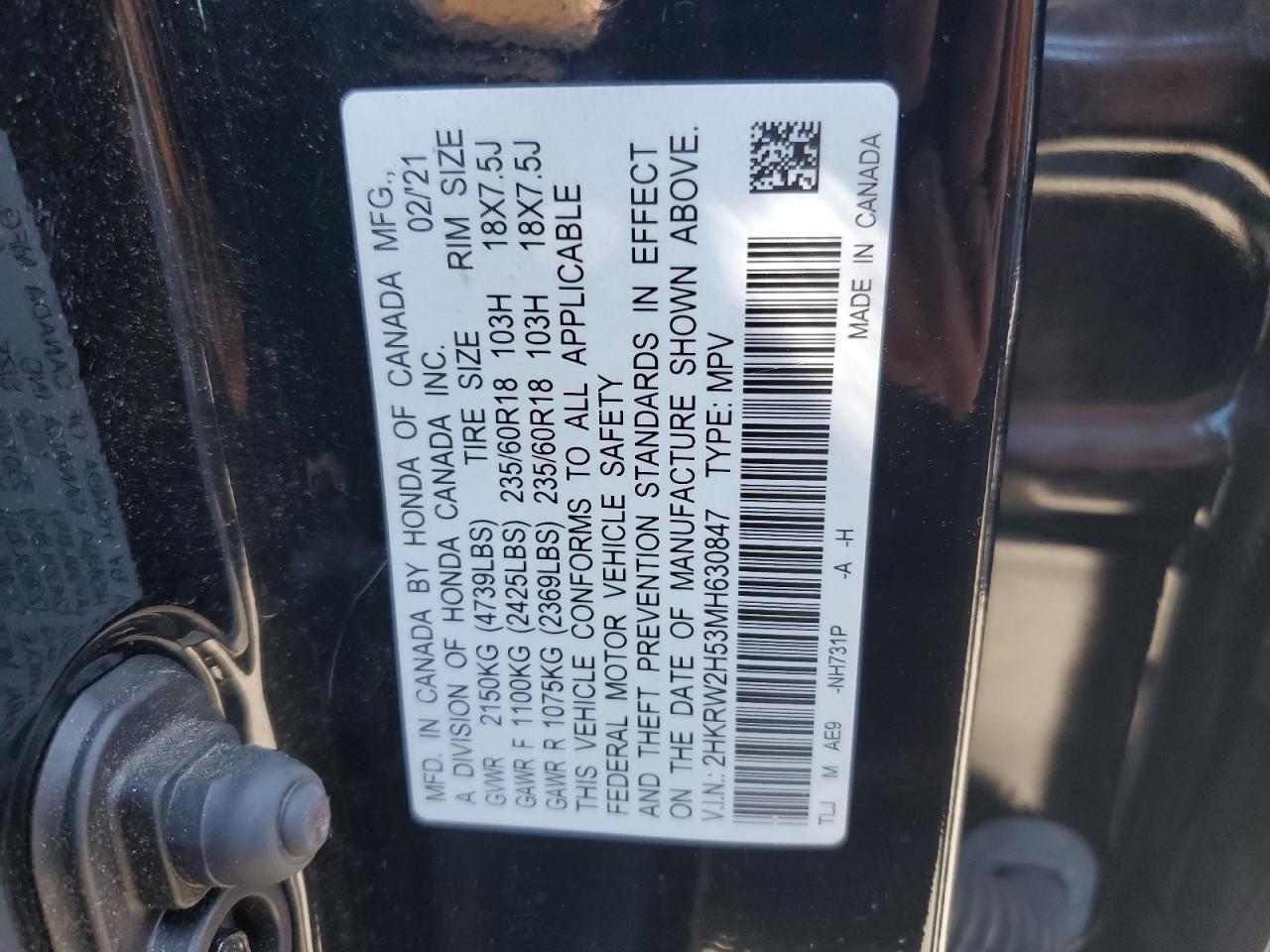 2021 Honda Cr-V Ex VIN: 2HKRW2H53MH630847 Lot: 80869255