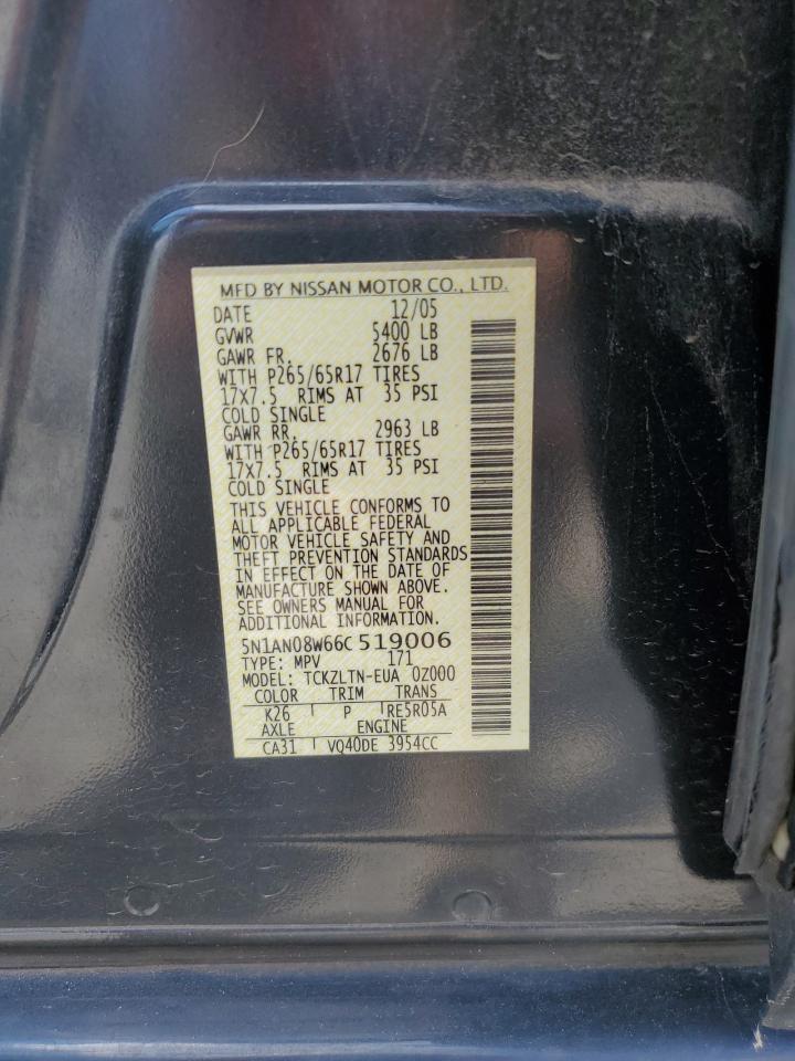 2006 Nissan Xterra Off Road VIN: 5N1AN08W66C519006 Lot: 70507315