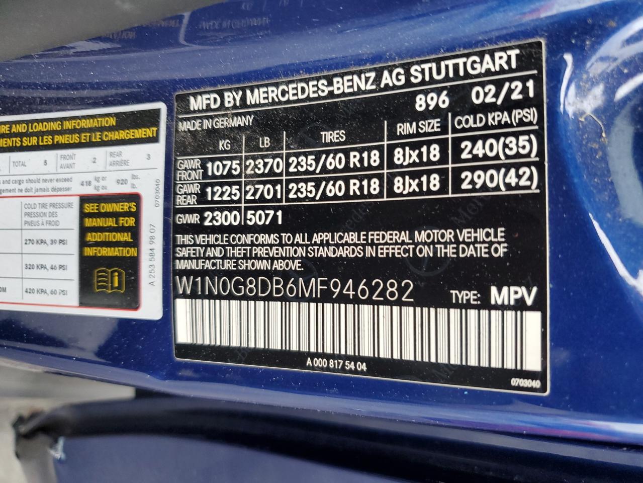 2021 Mercedes-Benz Glc 300 VIN: W1N0G8DB6MF946282 Lot: 82131485