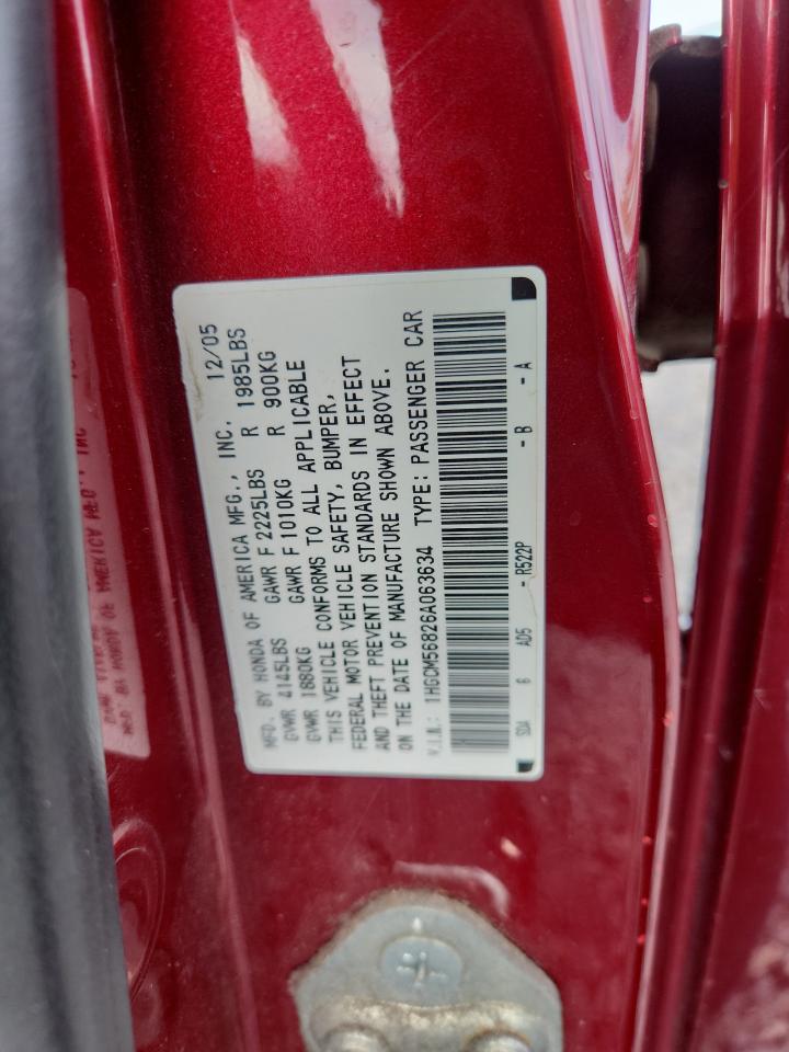 2006 Honda Accord Ex VIN: 1HGCM56826A063634 Lot: 83829425