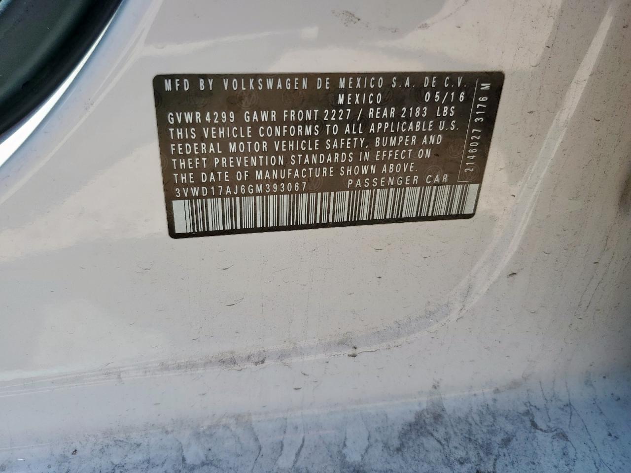 2016 Volkswagen Jetta Sport VIN: 3VWD17AJ6GM393067 Lot: 80480165