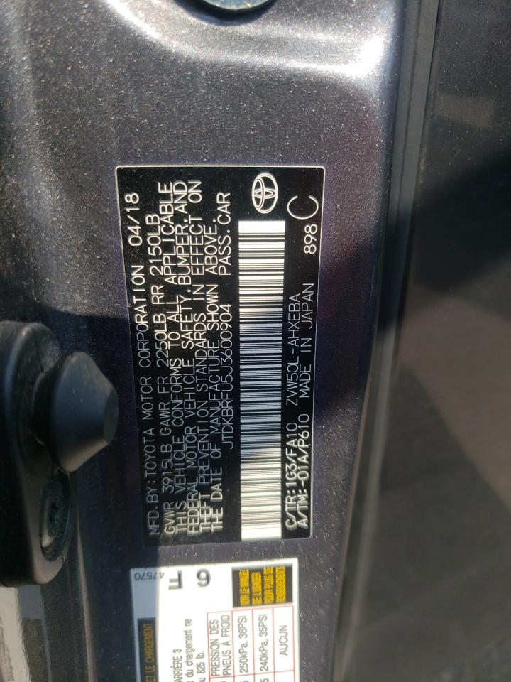 2018 Toyota Prius VIN: JTDKBRFU5J3600904 Lot: 81001215