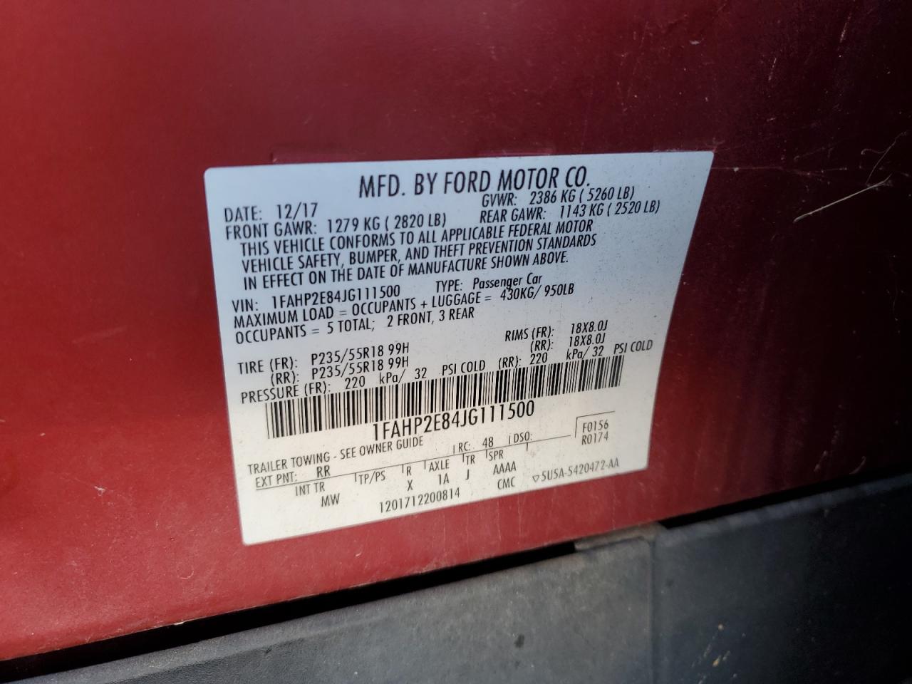 2018 Ford Taurus Sel VIN: 1FAHP2E84JG111500 Lot: 81186605