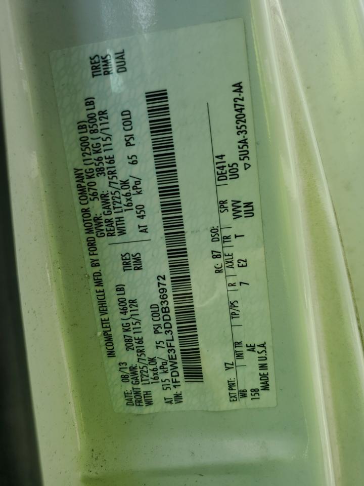 2013 Ford Econoline E350 Super Duty Cutaway Van VIN: 1FDWE3FL3DDB36972 Lot: 61199125