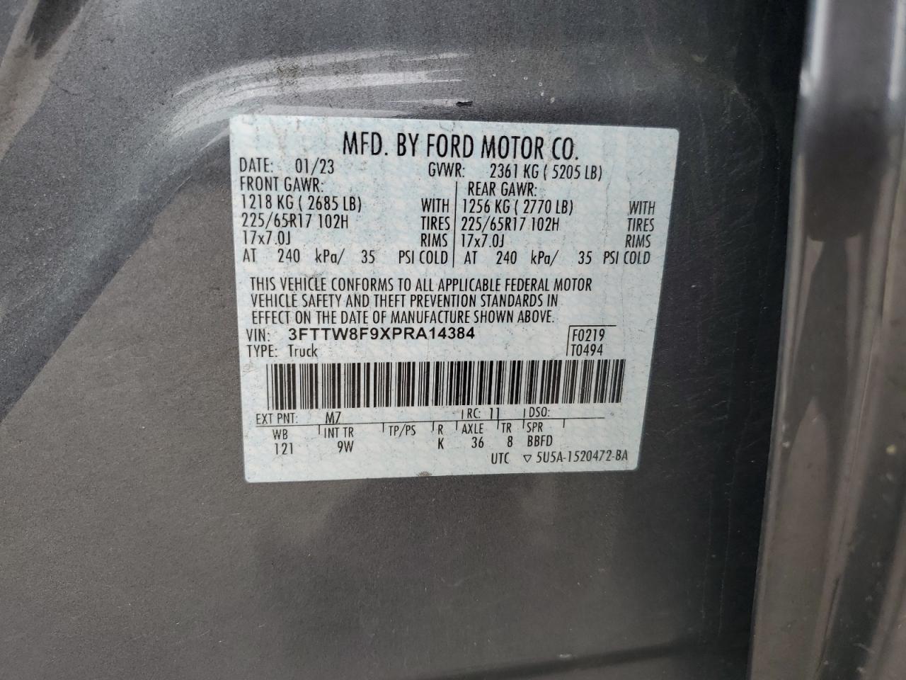 2023 Ford Maverick Xl VIN: 3FTTW8F9XPRA14384 Lot: 82046405