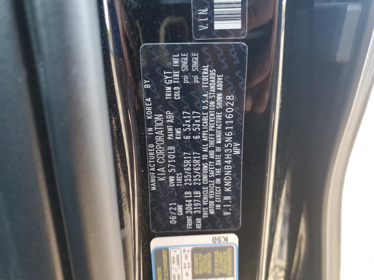 2022 Kia Carnival Lx VIN: KNDNB4H35N6116028 Lot: 70818915