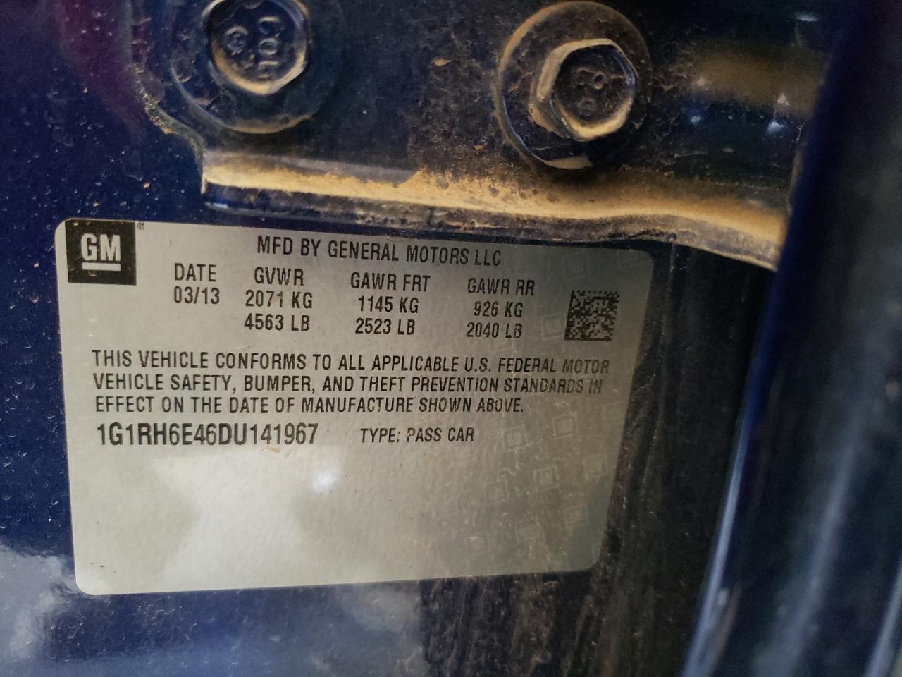 2013 Chevrolet Volt VIN: 1G1RH6E46DU141967 Lot: 81715265