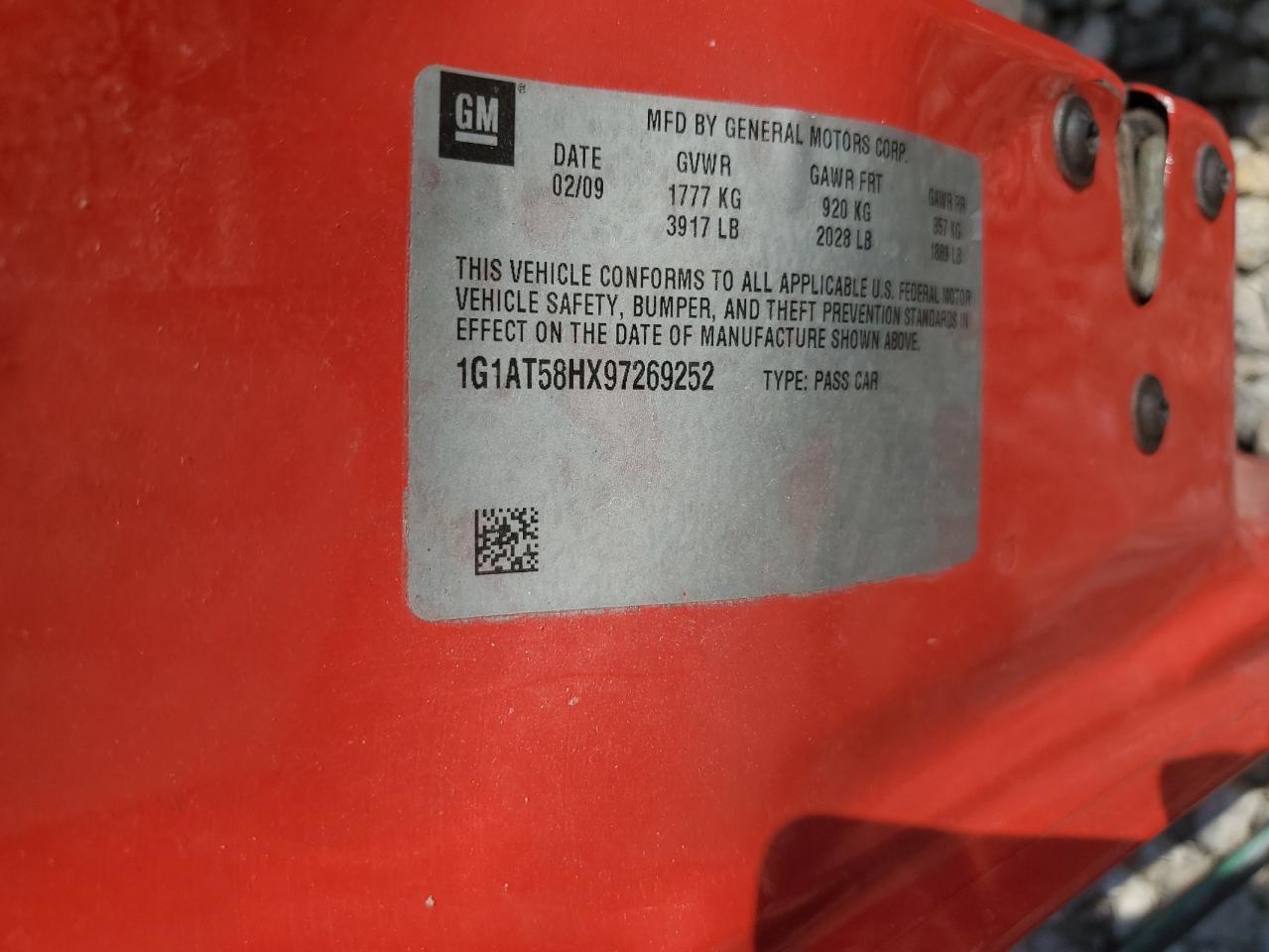 2009 Chevrolet Cobalt Lt VIN: 1G1AT58HX97269252 Lot: 80562685