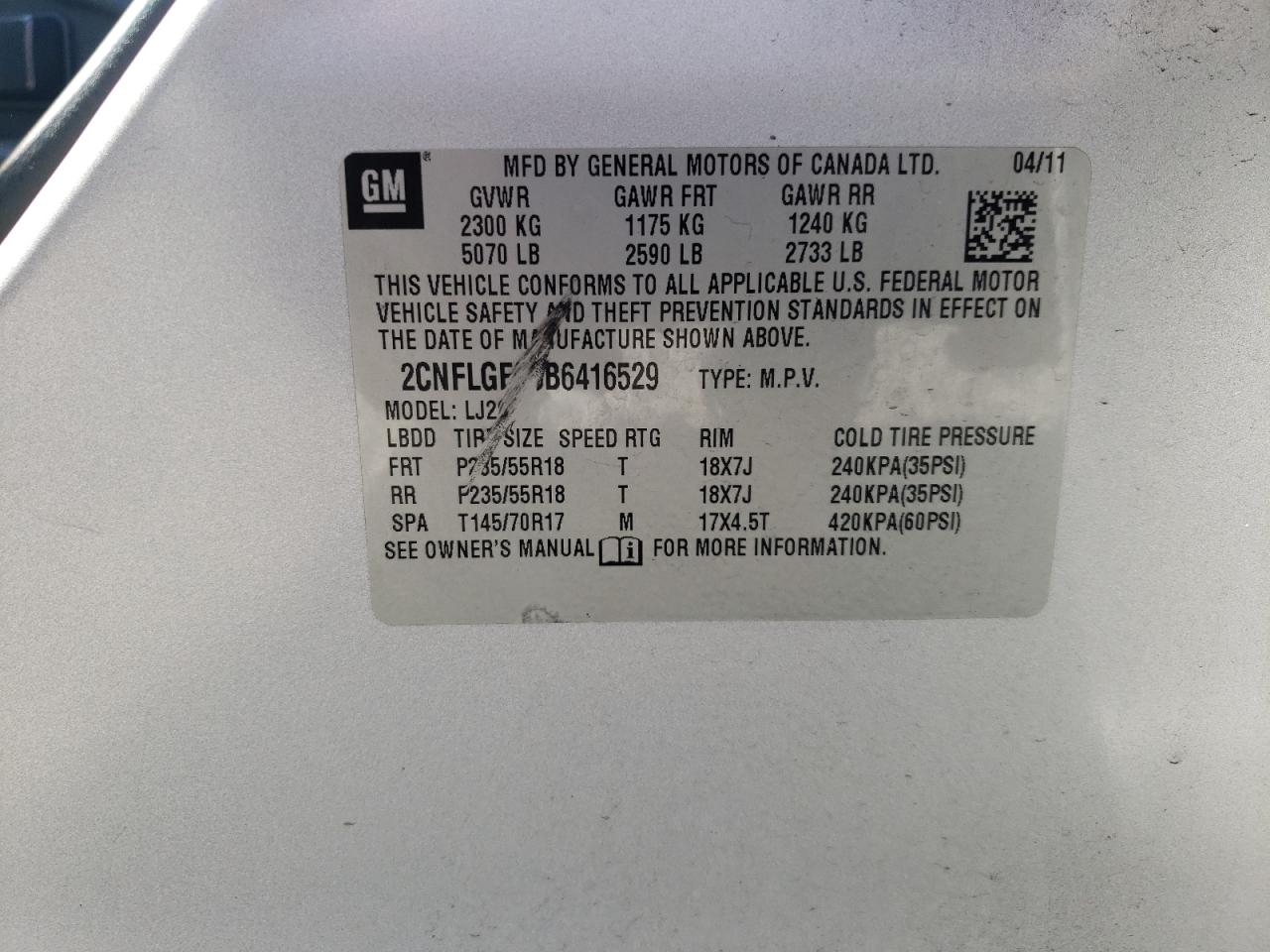 2011 Chevrolet Equinox Ltz VIN: 2CNFLGEC3B6416529 Lot: 80962705