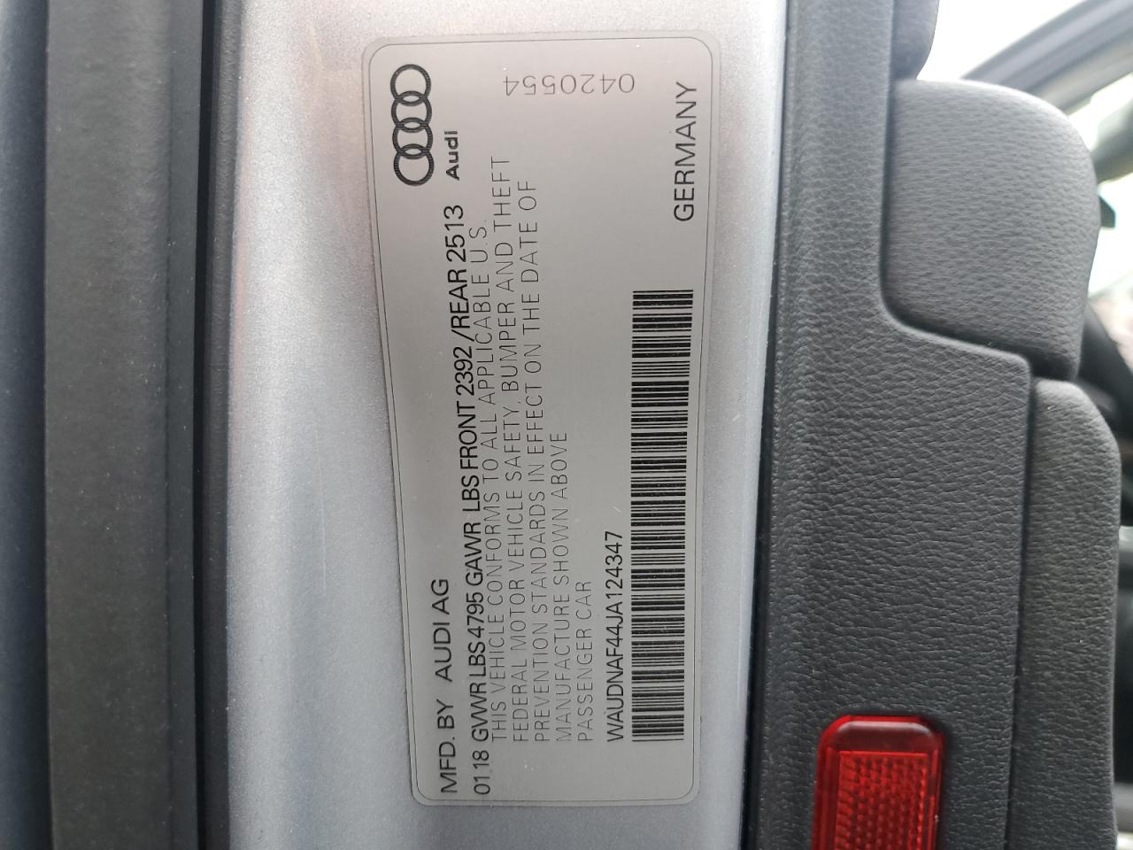 2018 Audi A4 Premium VIN: WAUDNAF44JA124347 Lot: 80905615