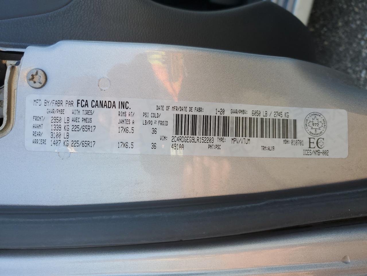 2020 Dodge Grand Caravan Gt VIN: 2C4RDGEG9LR152203 Lot: 82050295