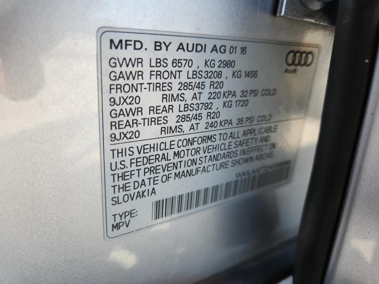 2017 Audi Q7 Premium Plus VIN: WA1LAAF72HD006966 Lot: 71277455