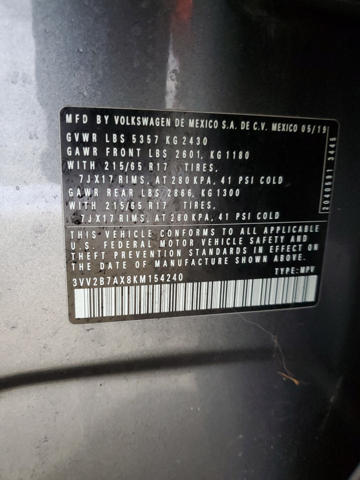 2019 Volkswagen Tiguan Se VIN: 3VV2B7AX8KM154240 Lot: 81487645