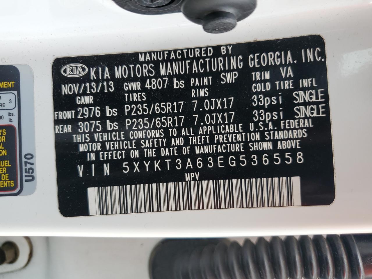 2014 Kia Sorento Lx VIN: 5XYKT3A63EG536558 Lot: 84749965