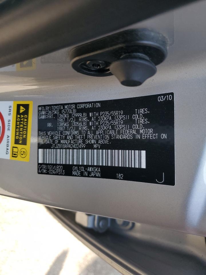 2010 Lexus Rx 450H VIN: JTJZB1BA9A2402499 Lot: 80404425