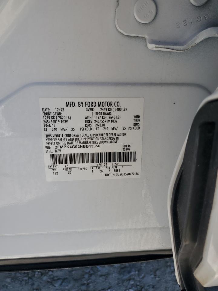2022 Ford Edge Se VIN: 2FMPK4G92NBB13356 Lot: 81249335
