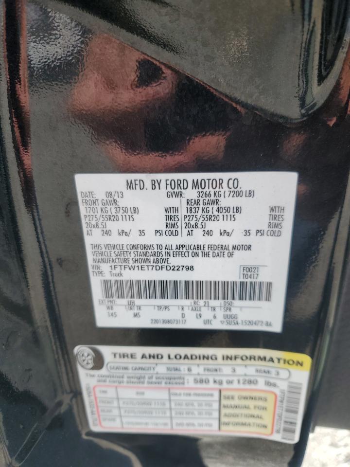 2013 Ford F150 Supercrew VIN: 1FTFW1ET7DFD22798 Lot: 81661605