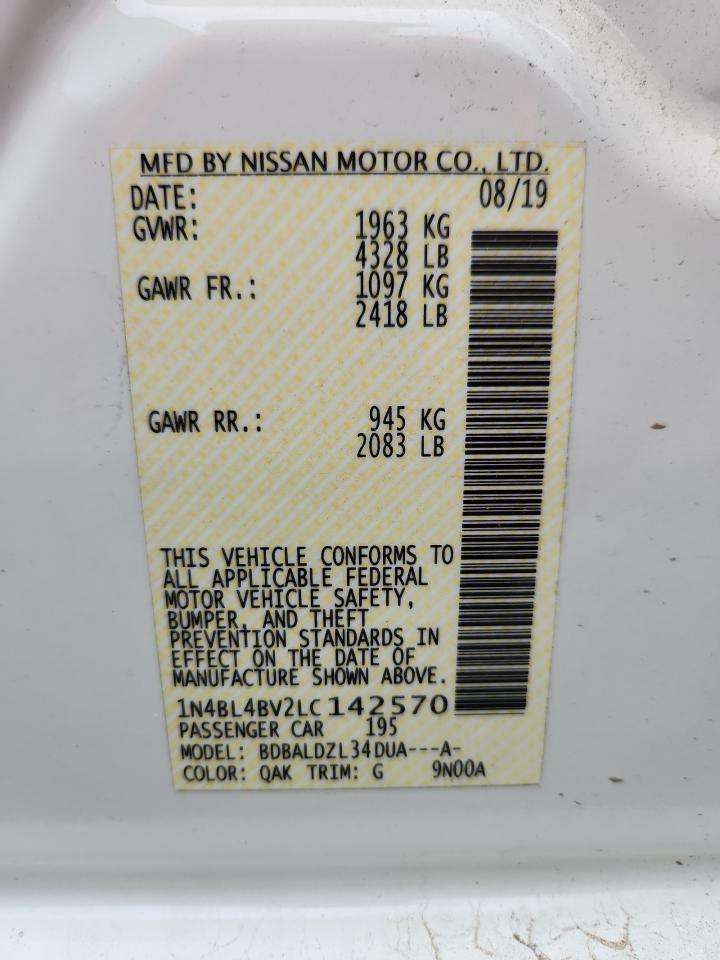 2020 Nissan Altima S VIN: 1N4BL4BV2LC142570 Lot: 82076405