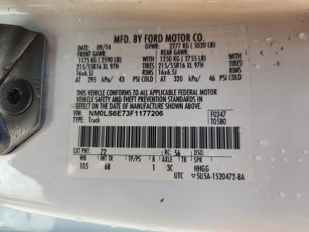 2015 Ford Transit Connect Xl VIN: NM0LS6E73F1177206 Lot: 82147265