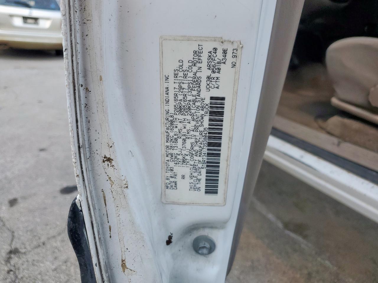 2003 Toyota Tundra Access Cab Sr5 VIN: 5TBRT34173S380435 Lot: 80695455