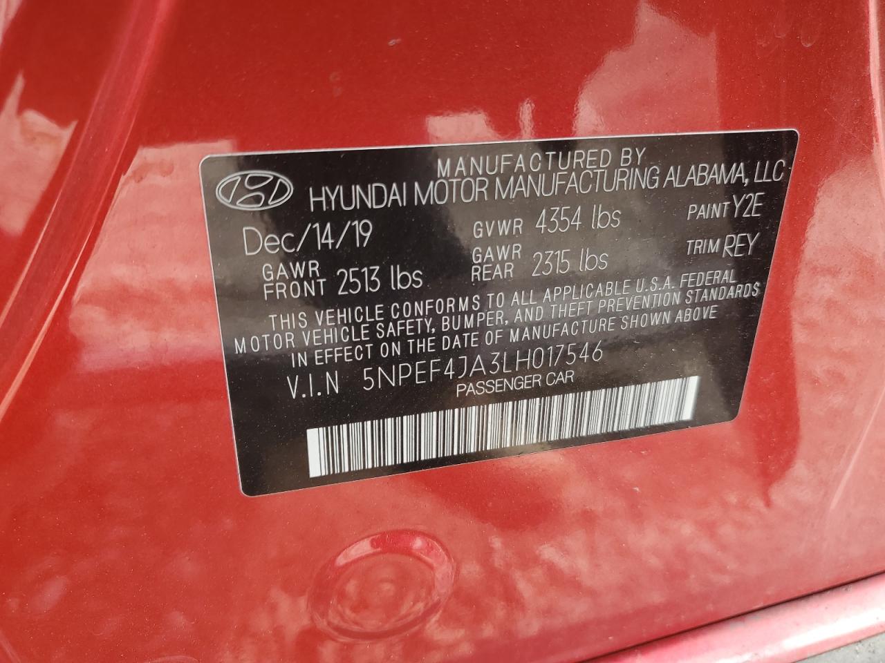 2020 Hyundai Sonata Sel VIN: 5NPEF4JA3LH017546 Lot: 71604665