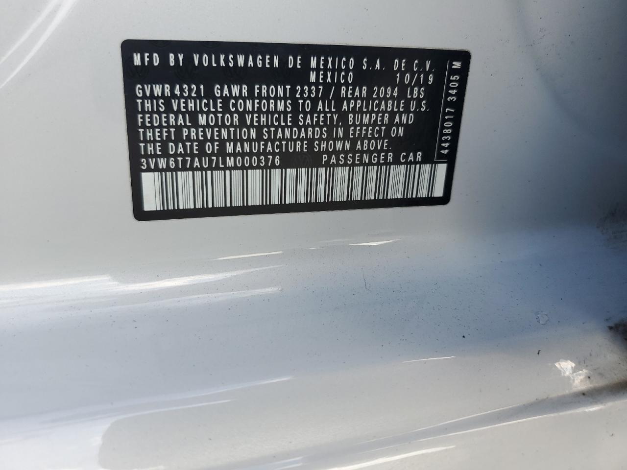 2020 Volkswagen Gti S VIN: 3VW6T7AU7LM000376 Lot: 80151915